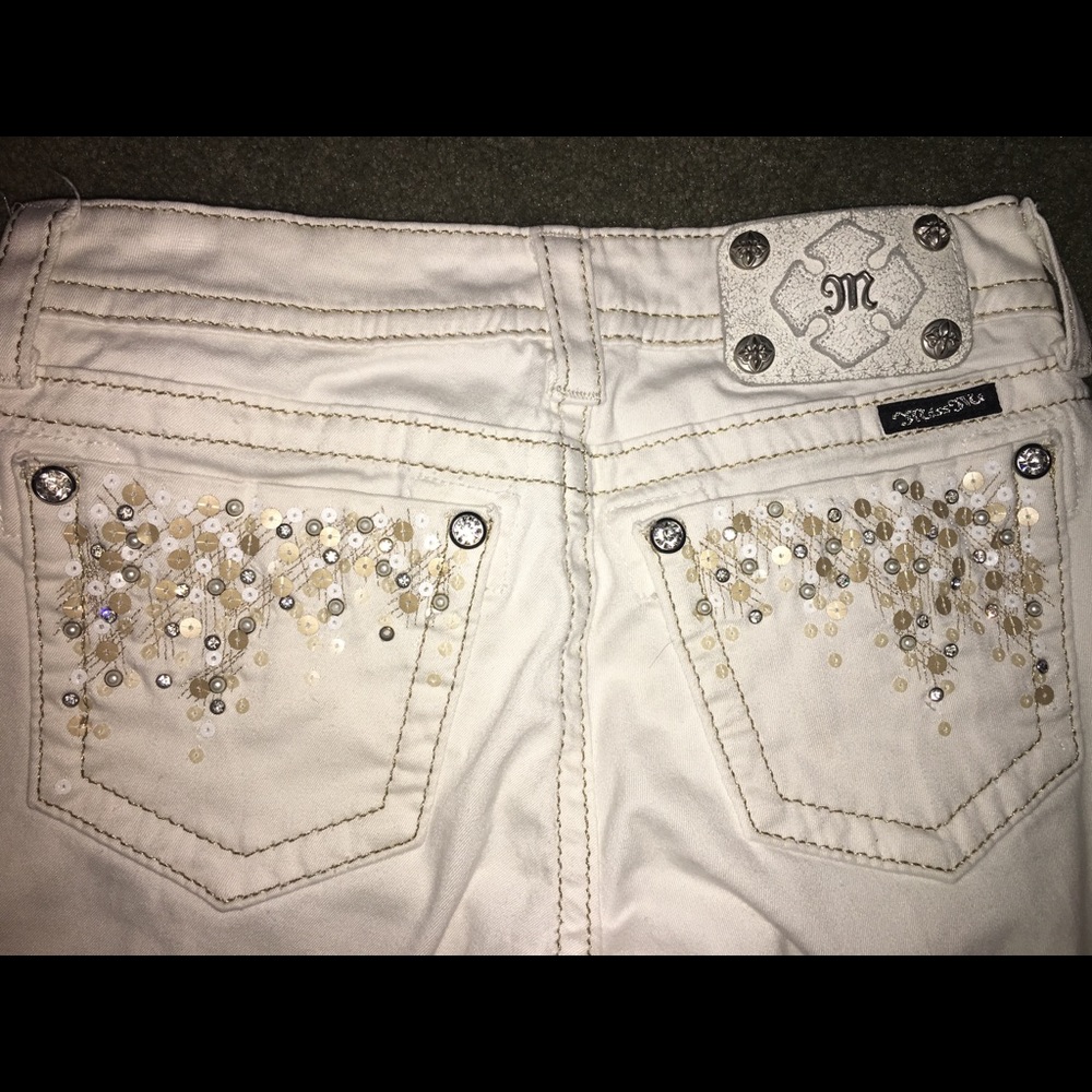White Bejeweled Miss Me Skinny Jeans